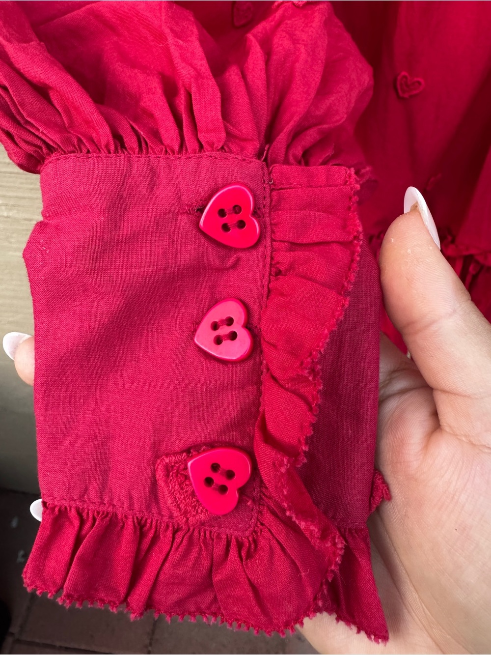 Farm Rio Red Smocked Ruffled 3D Heart Blouse - Picture 10 of 10